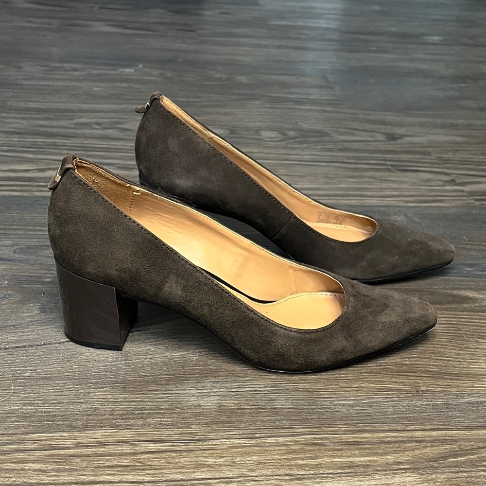 Calvin Klein Dark Brown Suede Block Heel Pumps